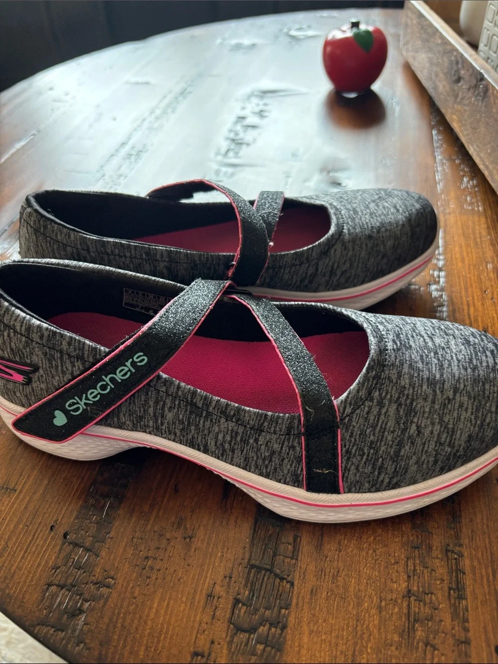 Skechers Girls Gray and Pink Mary Jane Slip-Ons